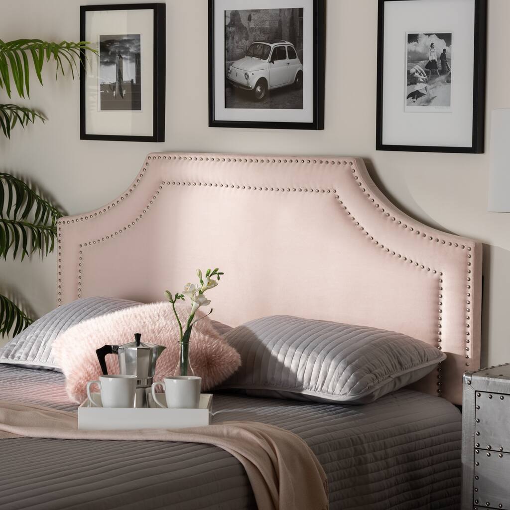 Modern Light Pink Velvet Upholstered Queen Size Headboard with Plush Tufting and Soft Glamorous Detailing