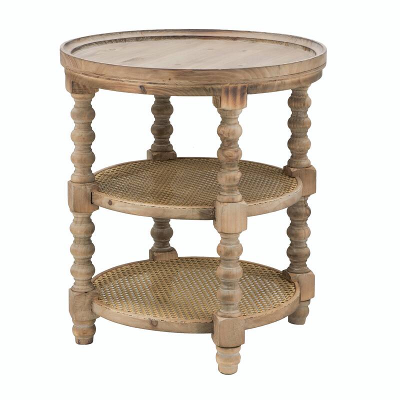 Round 3-Tiered Side Table, Natural Wood End Table