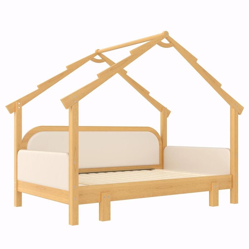 Twin Size Wooden Treehouse Bed with Soft Cushion Rails