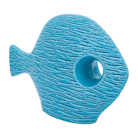 Sagebrook Home Ceramic 14" Textured Fish, Blue, Novelty, 10"H, - 14.0" x 4.0" x 10.0"