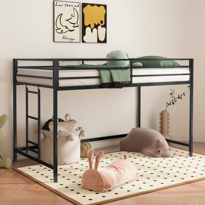 Adam Sturdy Junior Twin Loft Bed - Black, Kids, Space-Saving, Easy Climb Ladder, Guardrails