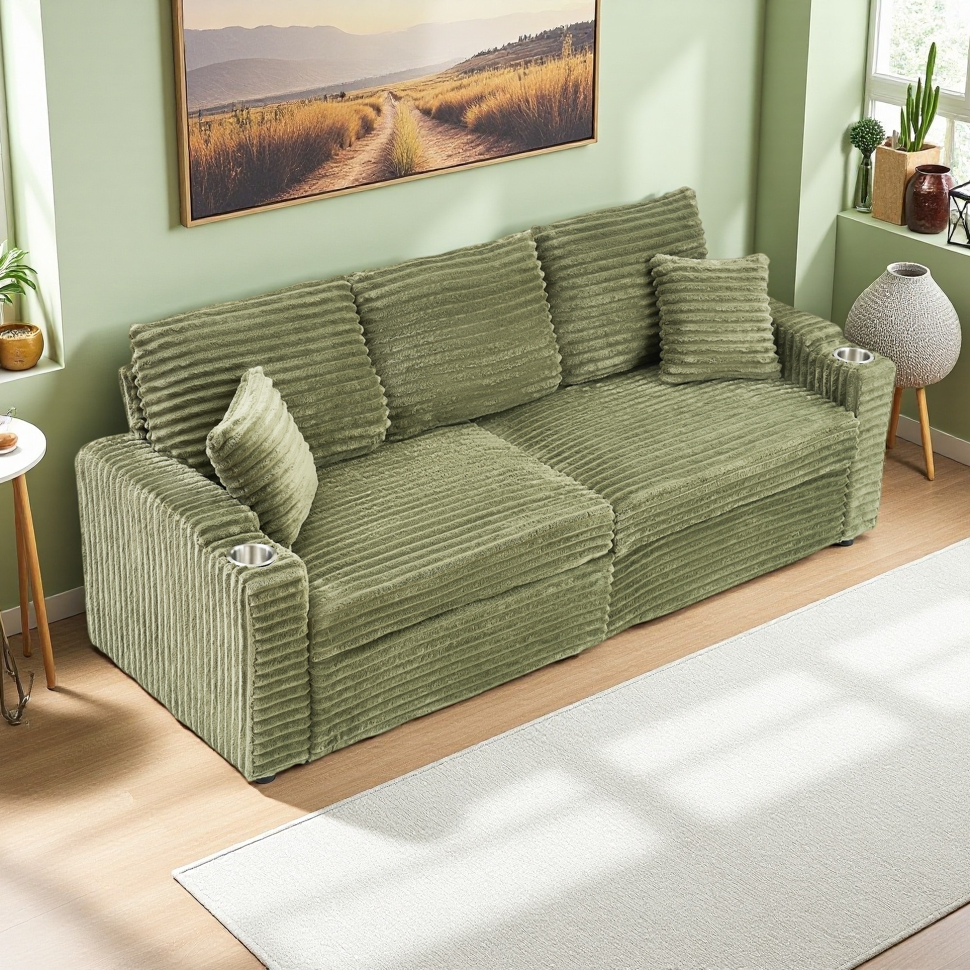 80" Corduroy Convertible Sleeper Sectional Sofa with Pull-Out Bed