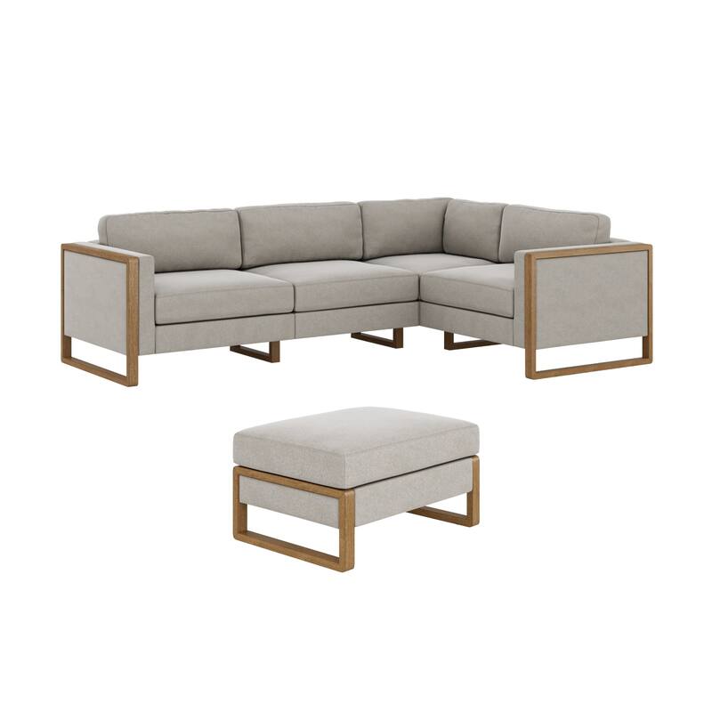 Madison Modern Modular L-Shaped Sectional Sofa with Storage Ottoman, 4-Seat Corner Sofa Set with Solid Wood Legs