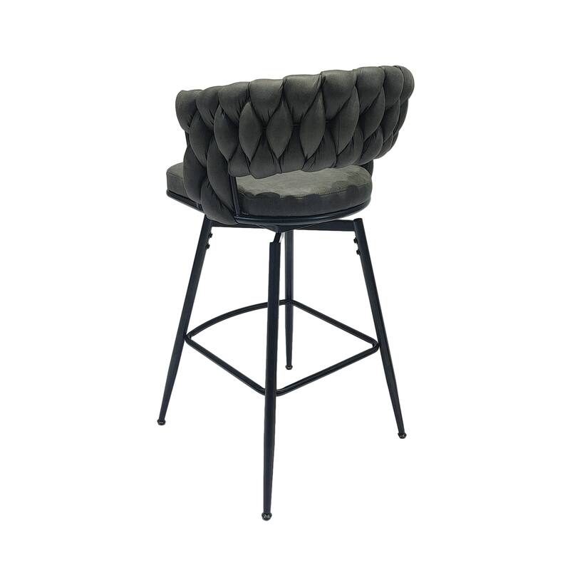 Bar Stool Set of 2, No Adjustable Kitchen Island Chairs,360 Swivel Upholstered Counter Stool Arm Chairs with Back Footrest