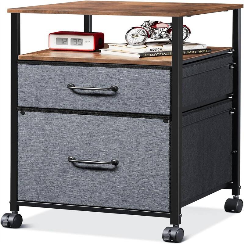 2 Drawer Mobile File Cabinet - 15.7"D x 15.4"W x 26.8"H - Rustic Brown