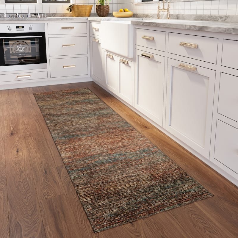 Indoor/ Outdoor Marston Dynamic Transitional Striped Washable Area Rug - 2'3" x 7'6" - Canyon