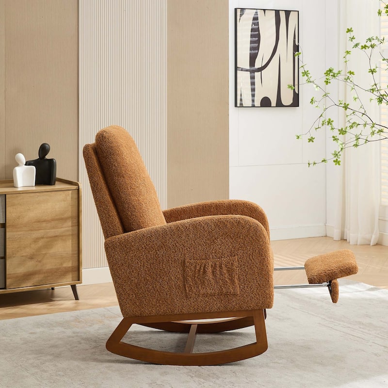 25.4"W High Back Rocking Chair with Retractable Footrest