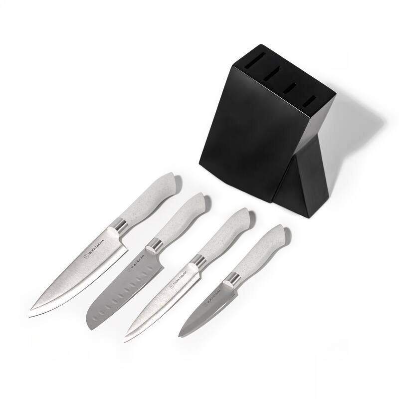 Dura Living 5-Piece Knife Block Set - High Carbon Stainless Steel Blades, Compact Wood Block