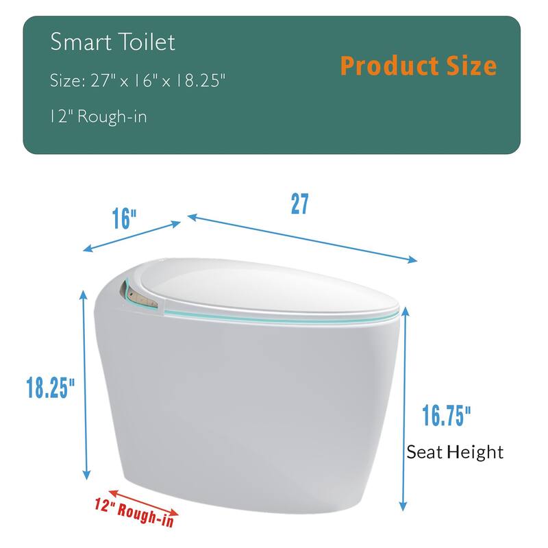 Smart Toilet with Built In Bidet. Auto Open Close Seat. Foot Sensor Flush. Heated Seat. Warm Water Dryer
