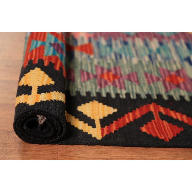 Trellis Kilim Oriental Area Rug Hand-Woven Reversible Wool Carpet - 9'11"x 12'8"