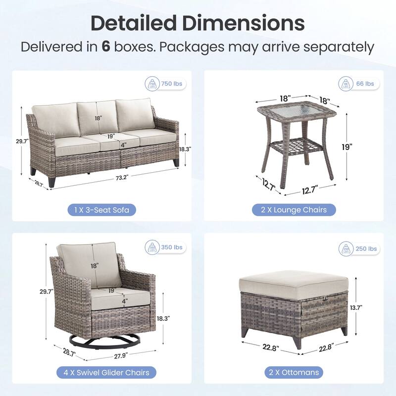 Pocassy 9-Piece Sofa Ottoman w/ Swivel Chair Table Set