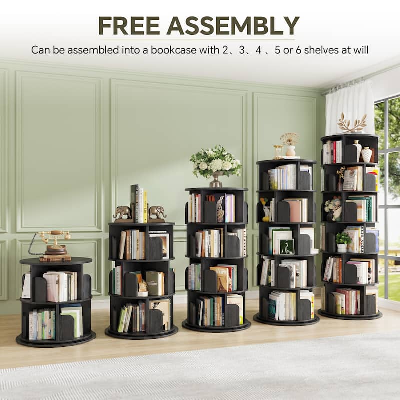 4/5/6 Tiers Round Rotating Bookcase, Revolving Floor Standing Bookshelf Corner Organizer Display