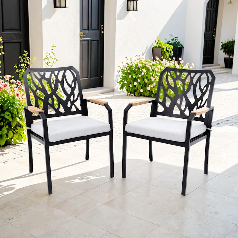 Outdoor Patio Aluminum Dining Chairs with Sunbrella Cushions