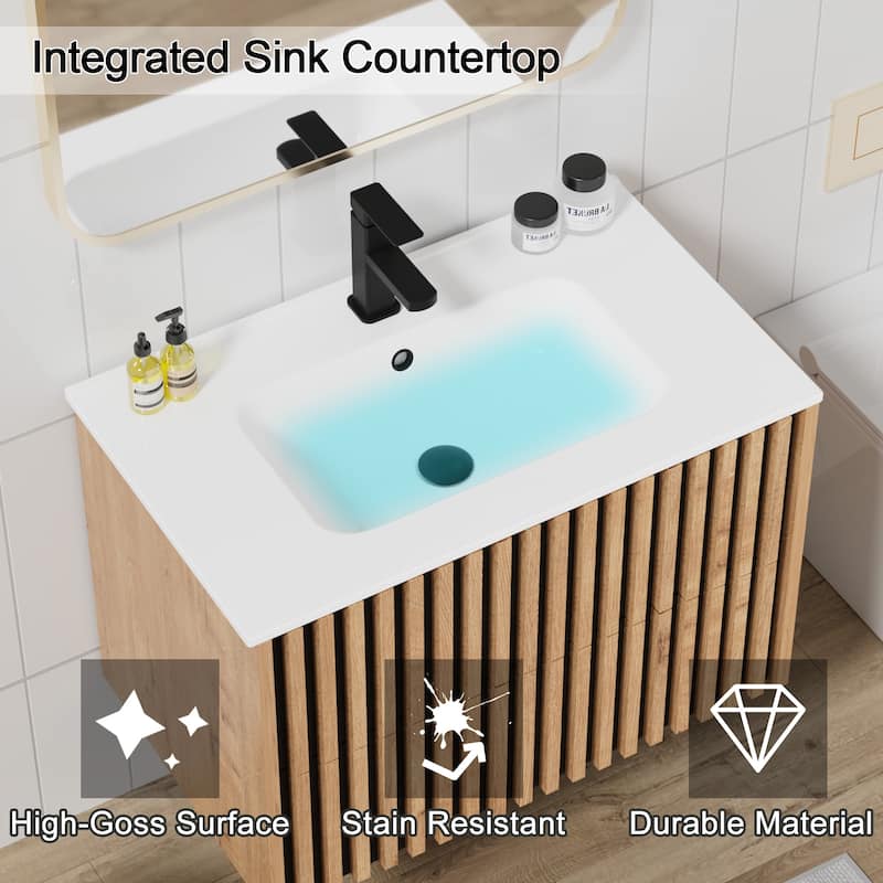 Wall Mounted Bathroom Vanity Set Mid-Century Storage Cabinet with Ceramic Sink