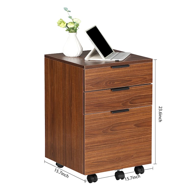 JJS 3 Drawer Rolling Wood File Cabinet with Locking Wheels for A4 or Letter Size