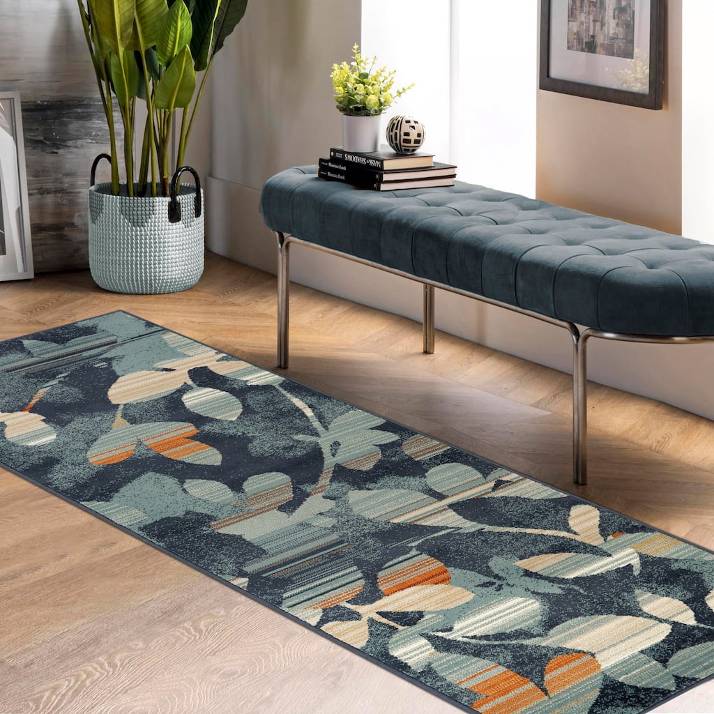 Bohemian Floral Vintage Leaves Indoor Runner or Area Rug by Superior