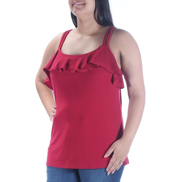 INC Womens Red Ruffled Sleeveless Scoop Neck Top Size: L