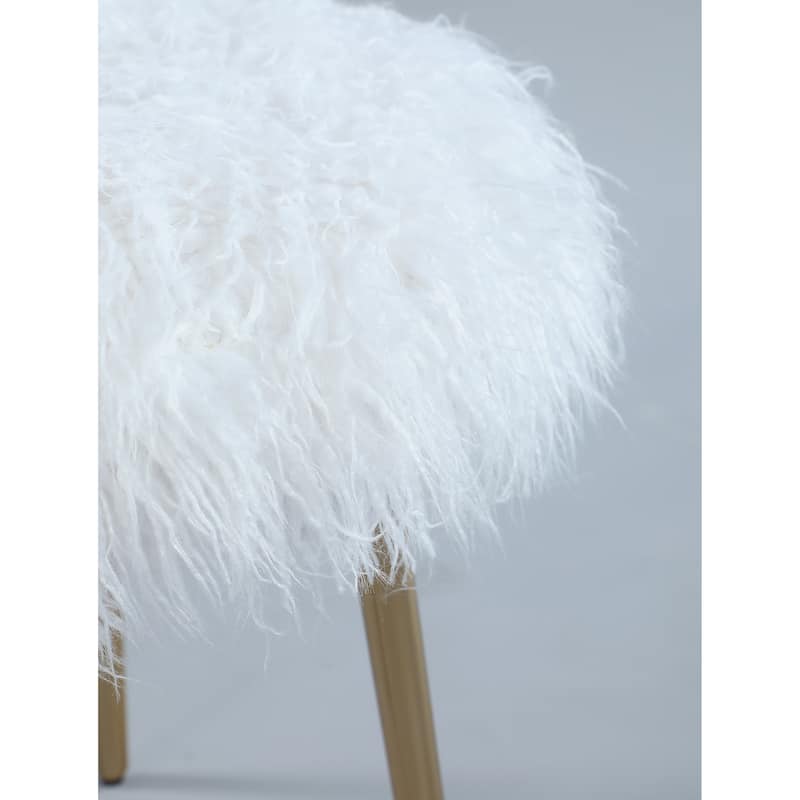Faux Fur Accent Ottoman with Gold Legs