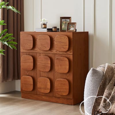 34.5" Mid-Century Modern Side Cabinet, Minimalist Walnut Color Side Cabinet, Solid Wood Veneer