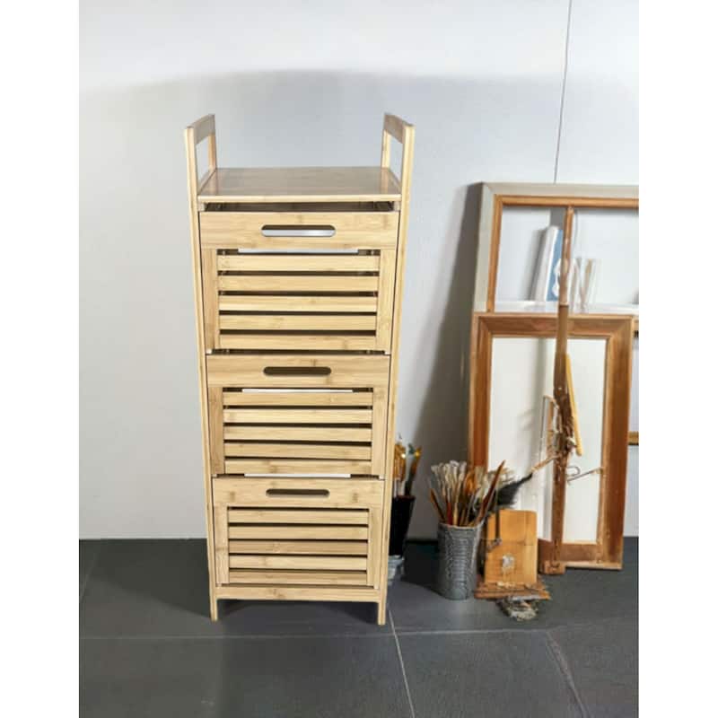 Bamboo Storage Tower with 3 Slatted Drawers