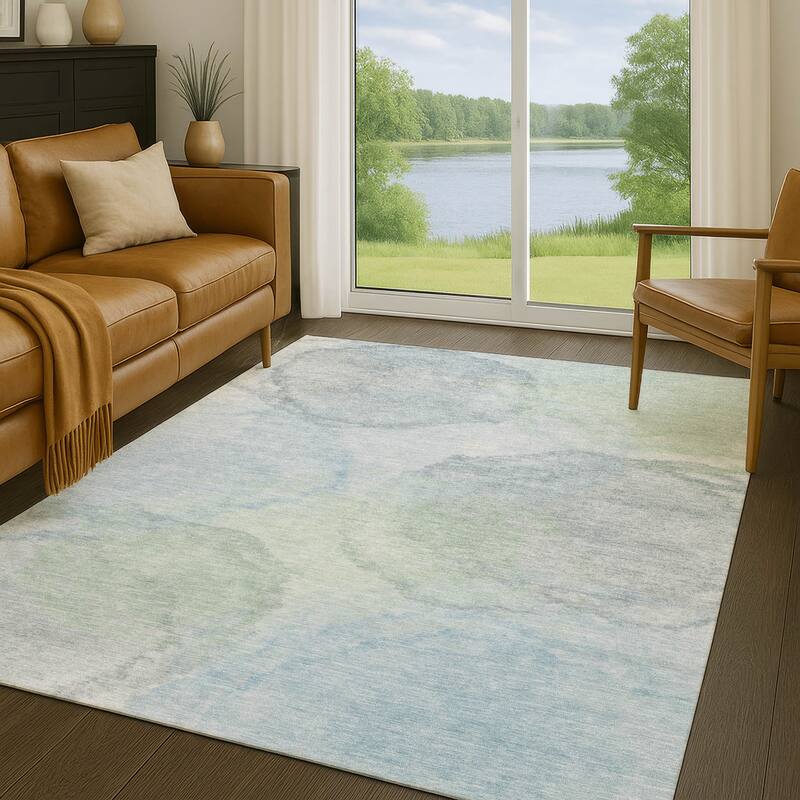 Machine Washable Indoor/ Outdoor Abstract Muted Chantille Rug