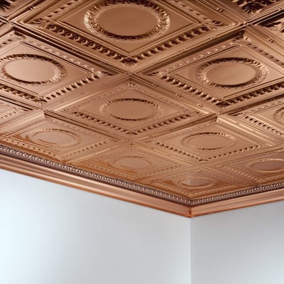 FASÄDE Rosette Decorative Vinyl 2ft x 4ft Glue Up Ceiling Panel in Polished Copper (5 Pack)