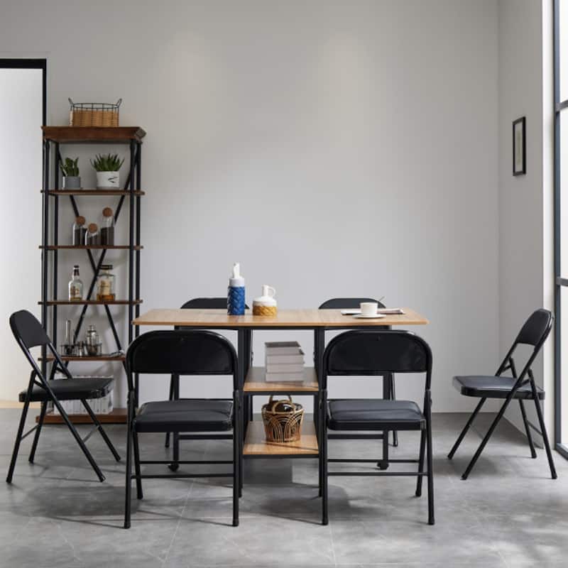 4pcs Elegant Foldable Iron & PVC Chairs for Convention & Exhibition Black - 15.75"L x 17.72"W x 30.71"H