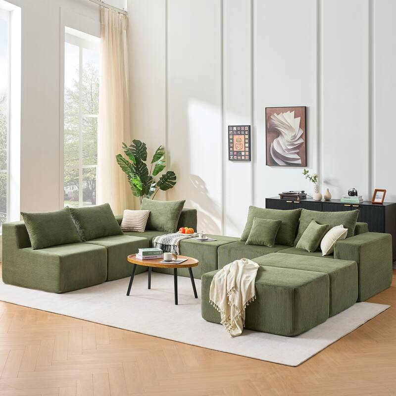Modular Sleeper Sectional Sofa Bed Convertible Large Corduroy U-shaped Compressed Couch with Chaise Lounge and Spacious Seat