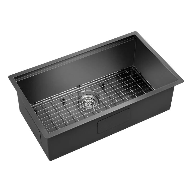 32" Undermount Kitchen Sink, Black/Silver Stainless Steel Workstation with Wooden Board & Accessories