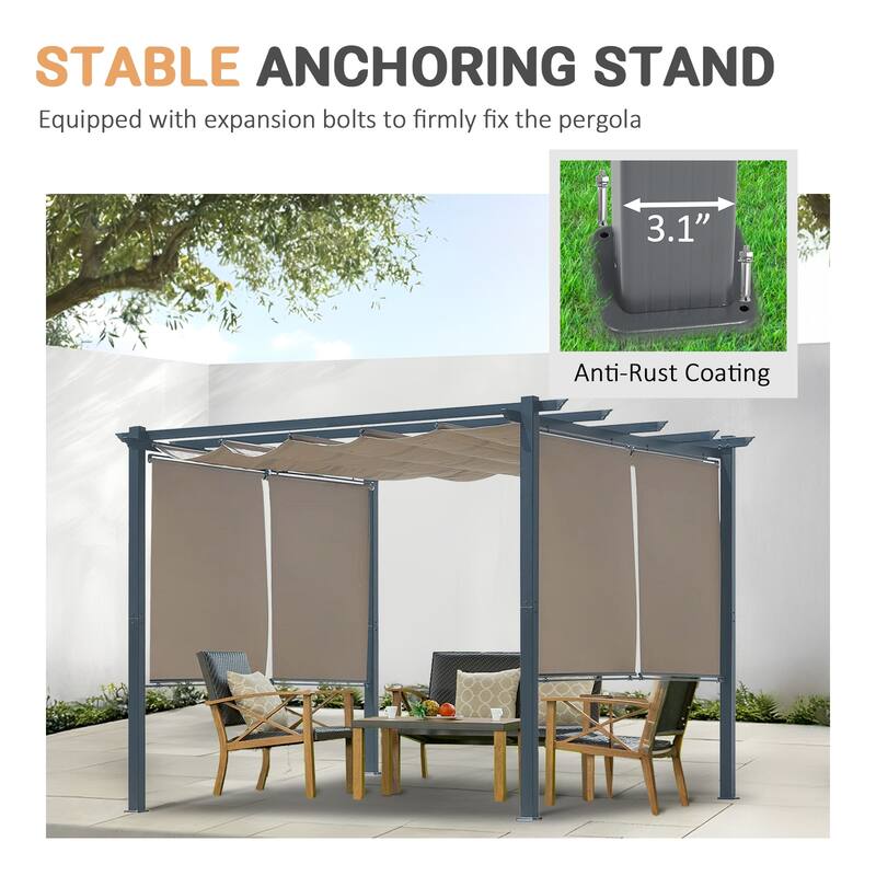 Aoodor 10 x 10 FT Outdoor Pergola with Retractable Shade Canopy, 4 Pieces Roller Shade Curtain