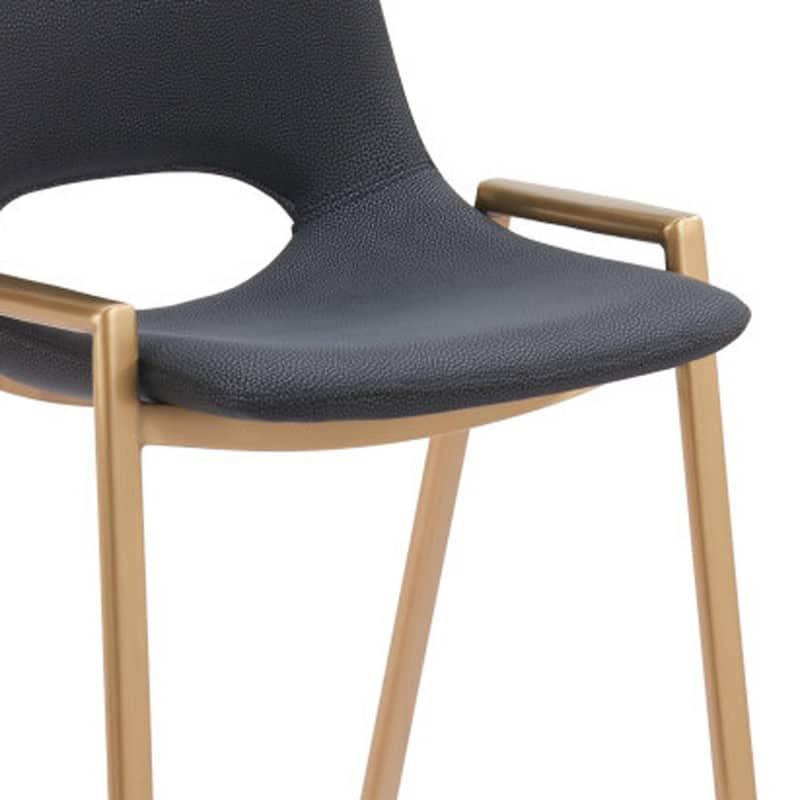 HomeRoots Set of Two 30" Black and Gold Faux Leather and Steel Low Back Bar Height Bar Chairs