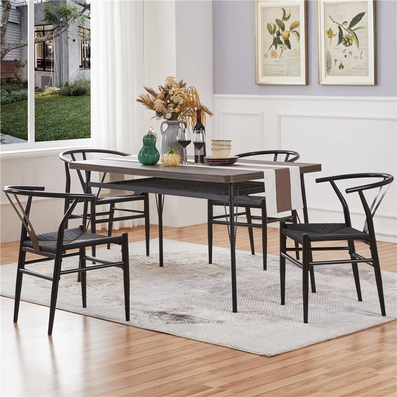 Yaheetech Modern Weave Y-Shaped Dining Chair with Solid Metal Frame