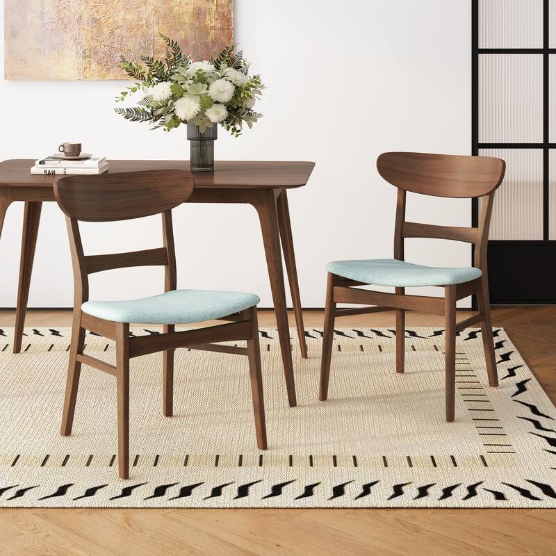 5-Piece, Mid-Century Modern Dining Table Set, with Rubberwood Frame and 4 Upholstered Chairs, for Dining Room, Walnut + Mint
