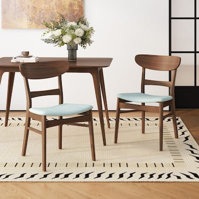 Modern Set of 2 Dining Chairs with Backrest Upholstered Seat, Rubberwood Legs, for Dining Room Living Room and Bedroom