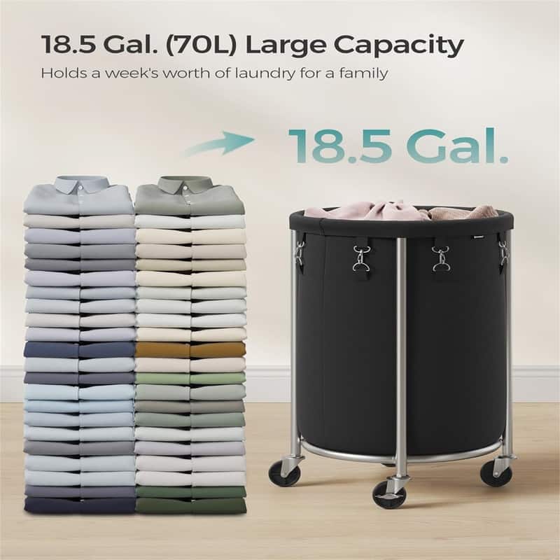 Laundry Basket with Wheels Rolling Laundry Hamper - 15.7"L x 15.7"W x 24"H