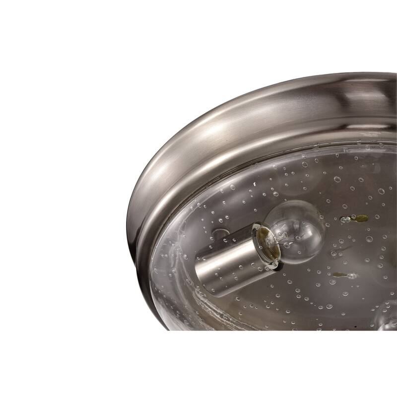 Brushed Nickel 13 in. 2-Light Modern Flush Mount with Seeded Glass Shade - Brushed Nickel