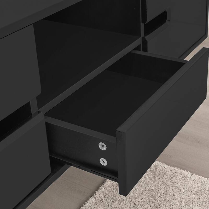 Modern High Gloss Rectangle Coffee Table with Storage and 16-Color LED Lights, Contemporary Center Table