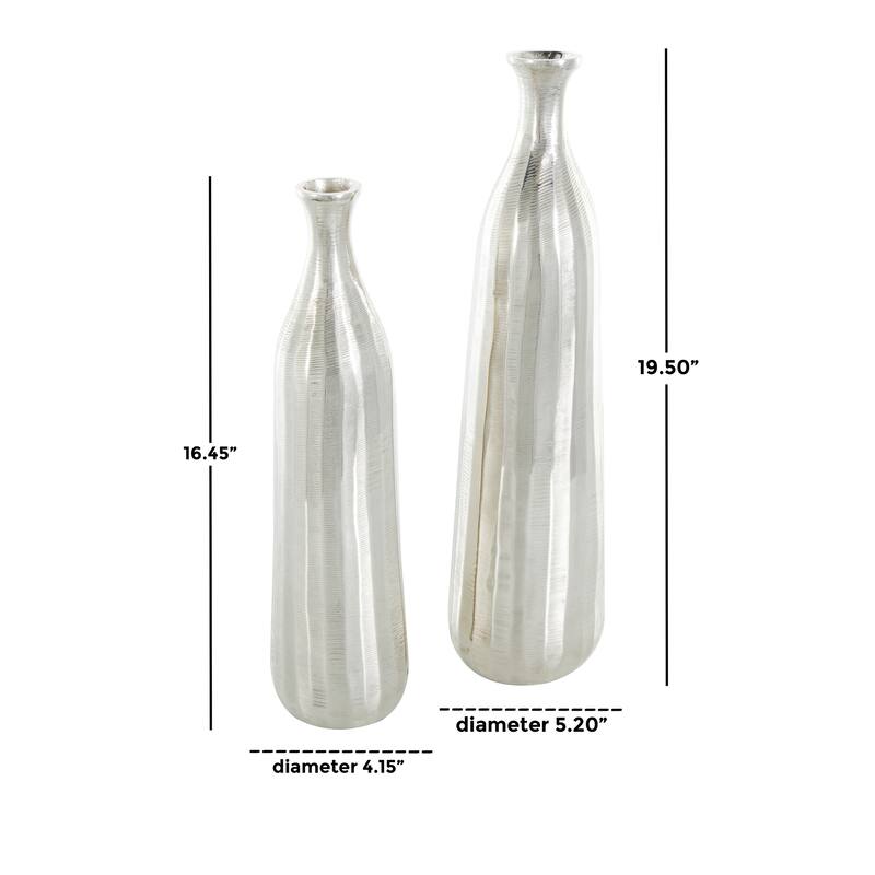 Silver or Gold Aluminum Vase with Wavy Accents and Textured Ridges (Set of 2)