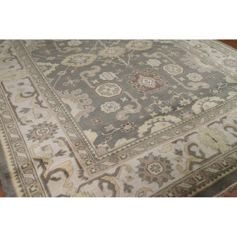 Gray Oushak Indian Area Rug Hand-Knotted Wool Carpet - 9'0"x 11'8"