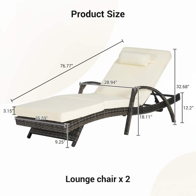 Outdoor Long Reclining Chair Set of 2 with Cushions