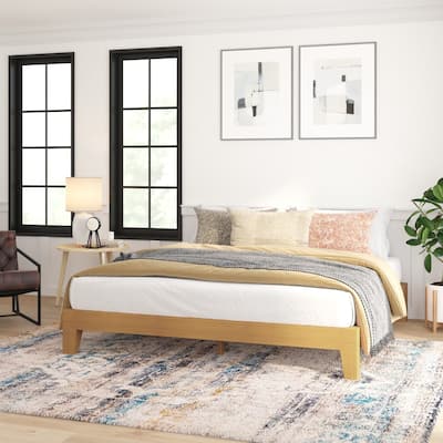 Wood Platform Bed with 14 Wooden Support Slats
