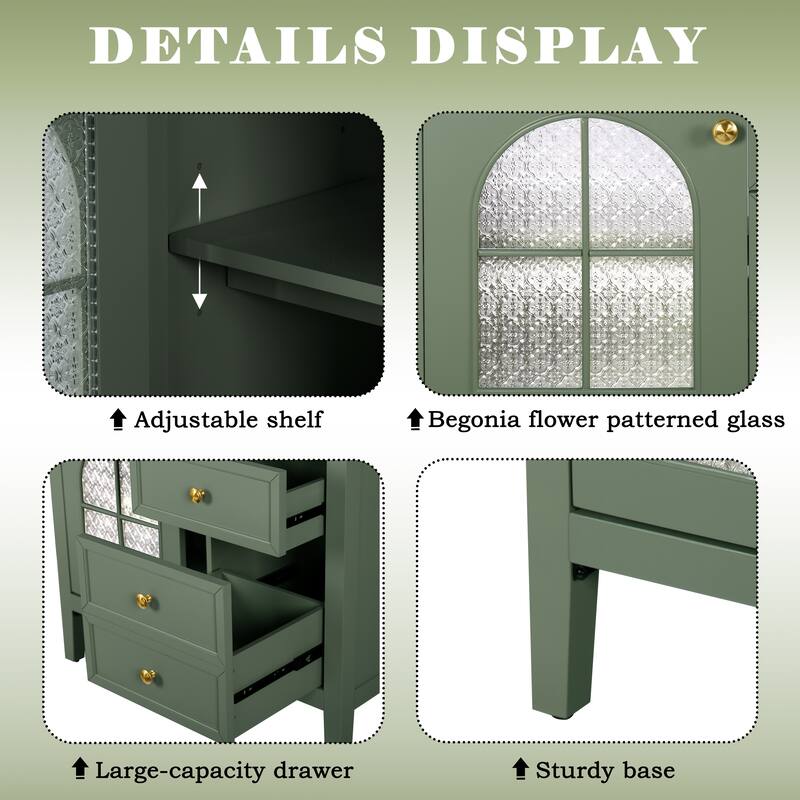 35.6-Inch Mid-Century Bathroom Vanity Sink with Patterned Glass & Motion-Sensor Light Strip, High-End Vanity Cabinet