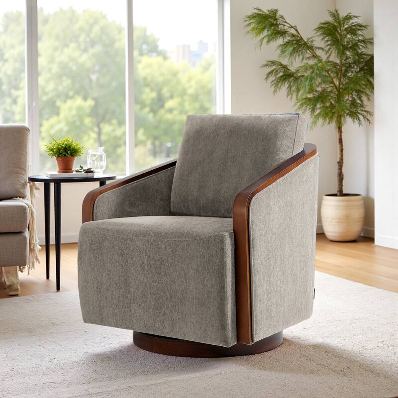 Chenille Modern 360°Swivel Barrel Chair Round Base