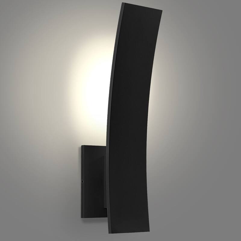 LUXRITE 15-Inch LED Curved Outdoor Wall Sconce, 5CCT, 1000LM, 15W, IP65, Dimmable, ETL, Exterior Light Fixture Black - 5CCT (2700K/3000K/3500K/4000K/5000K)