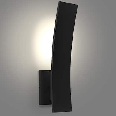 LUXRITE 15-Inch LED Curved Outdoor Wall Sconce, 5CCT, 1000LM, 15W, IP65, Dimmable, ETL, Exterior Light Fixture Black