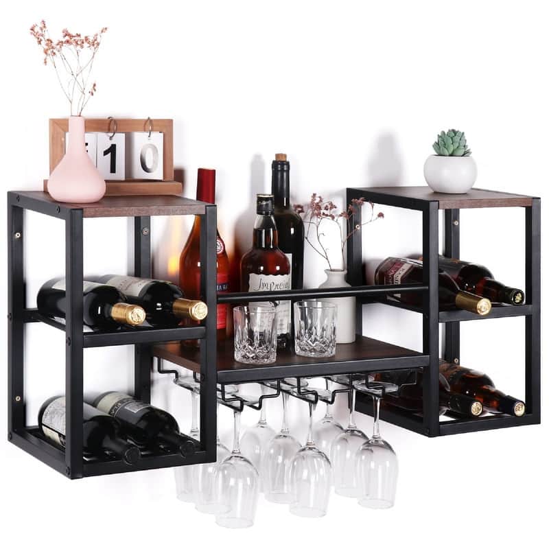 Wine Rack Wall Mounted - 34.6"D x 9.8"W x 15.7"H - Brown
