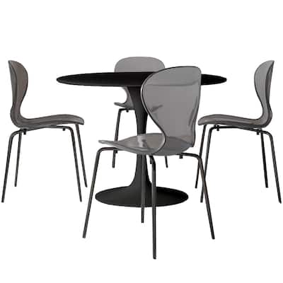 5-Piece Dining Set with 35-Inch Round Dining Table and 4 Side Chairs in Black Stainless Steel