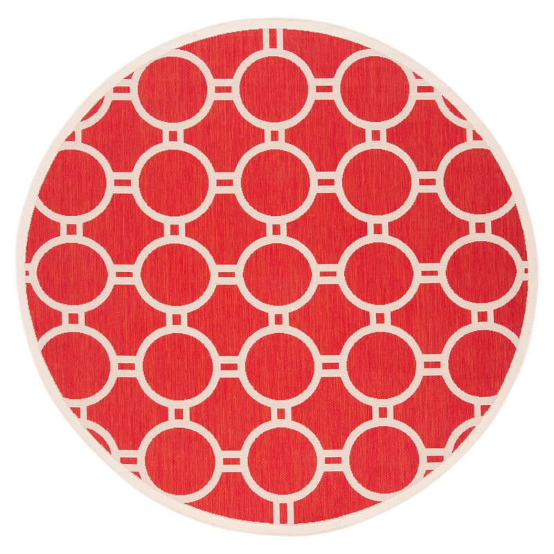 SAFAVIEH Courtyard Sweta Indoor/ Outdoor Waterproof Patio Backyard Rug - 7'10" Round - Red/Bone