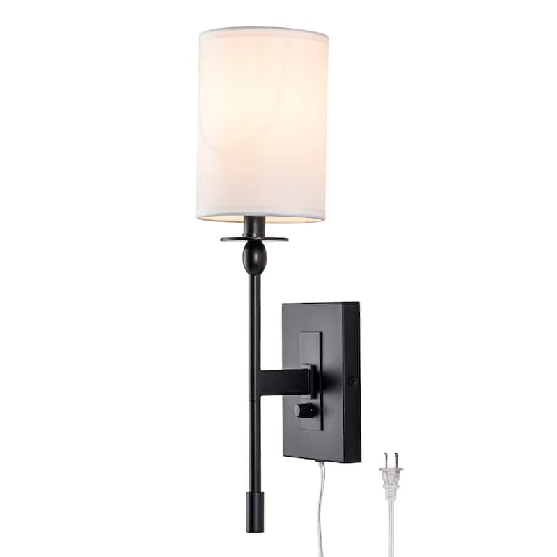 1-Light Matte Black Hardwired/Plug-in Dimmable Indoor Wall Sconce with Fabric Shade - Matte Black