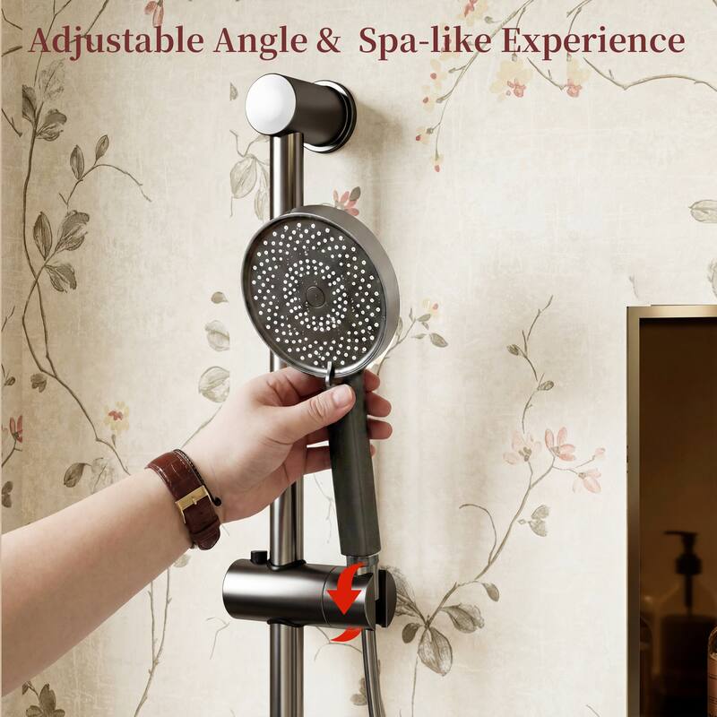 Gunmetal Thermostatic Shower System with Adjustable Slide Bar, CEC Certified Space Aluminum Shower Faucet Set